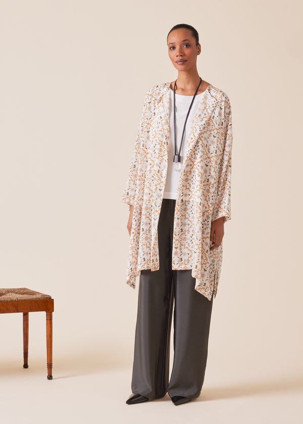 eskandar silk wide a-line bound neck shirt - very long with slits