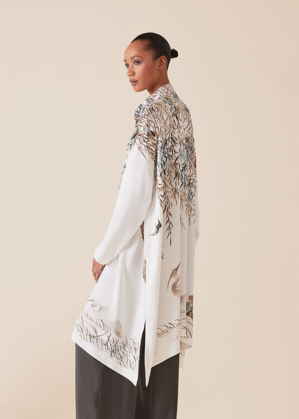 Eskandar Silk Wide A-line Collarless Shirt - Very Long With Slits