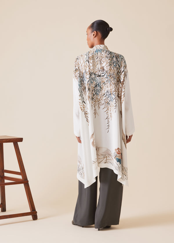 Eskandar Silk Wide A-line Collarless Shirt - Very Long With Slits