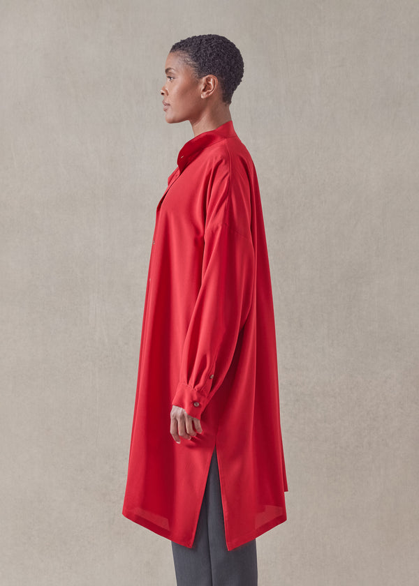 Eskandar Silk Wide A-line Collarless Shirt - Very Long With Slits