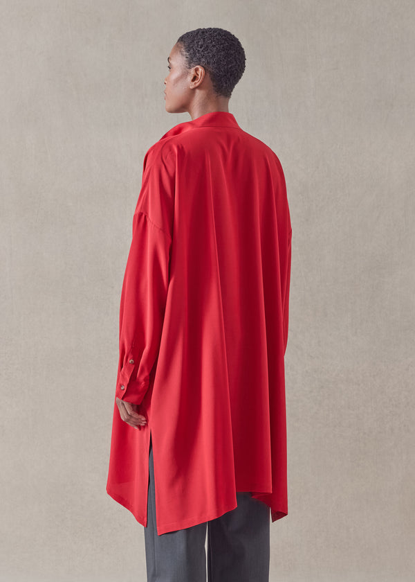 Eskandar Silk Wide A-line Collarless Shirt - Very Long With Slits