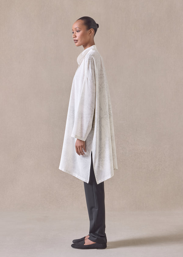 Eskandar Silk Wide A-line Collarless Shirt - Very Long With Slits