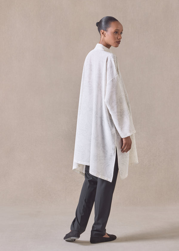 Eskandar Silk Wide A-line Collarless Shirt - Very Long With Slits