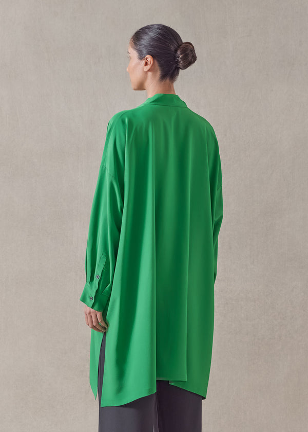 Eskandar Silk Wide A-line Collarless Shirt - Very Long With Slits