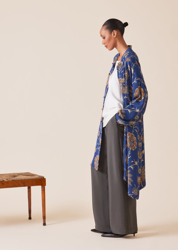 Eskandar Silk Wide A-line Collarless - Very Long With Slits