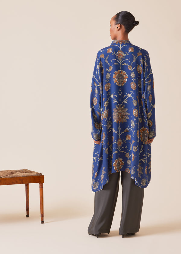 Eskandar Silk Wide A-line Collarless - Very Long With Slits