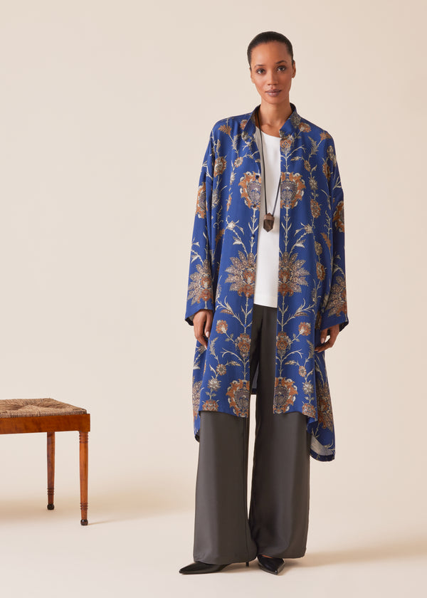 Eskandar Silk Wide A-line Collarless - Very Long With Slits