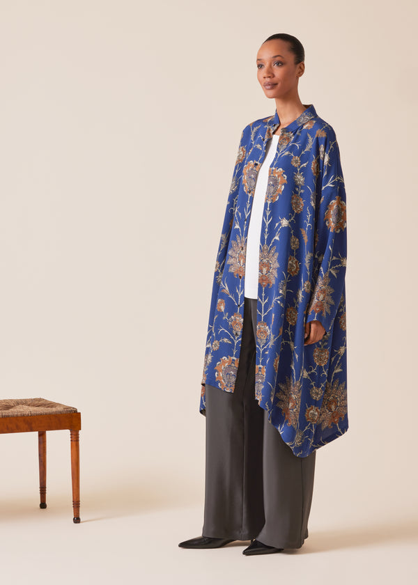 eskandar silk wide a-line collarless - very long with slits