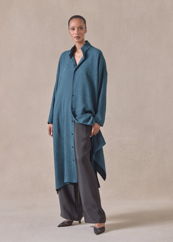 Eskandar Silk Wide A-line Double Stand Collar Shirt Dress