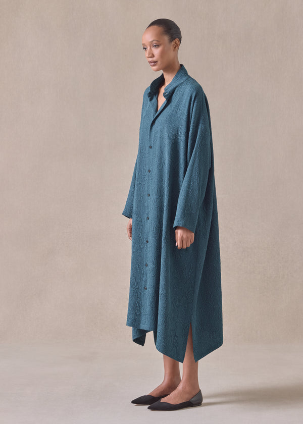 Eskandar Silk Wide A-line Double Stand Collar Shirt Dress