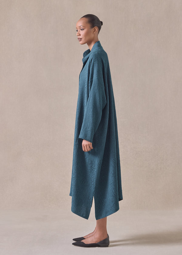 Eskandar Silk Wide A-line Double Stand Collar Shirt Dress