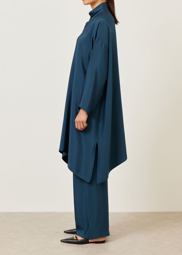 Eskandar Silk Wide A-line Double Stand Collar Shirt - Very Long With Slits