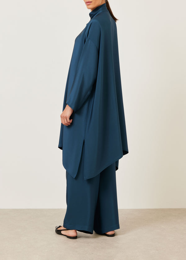 Eskandar Silk Wide A-line Double Stand Collar Shirt - Very Long With Slits