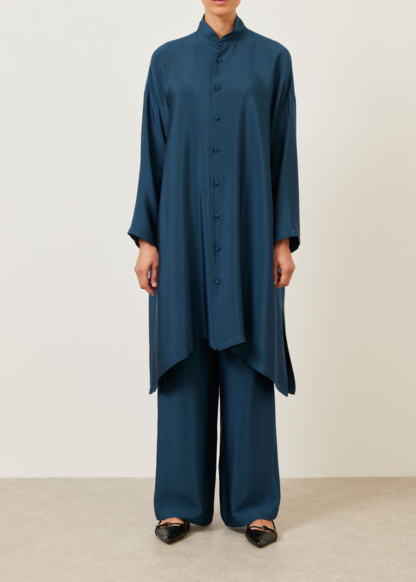 eskandar silk wide a-line double stand collar shirt - very long with slits