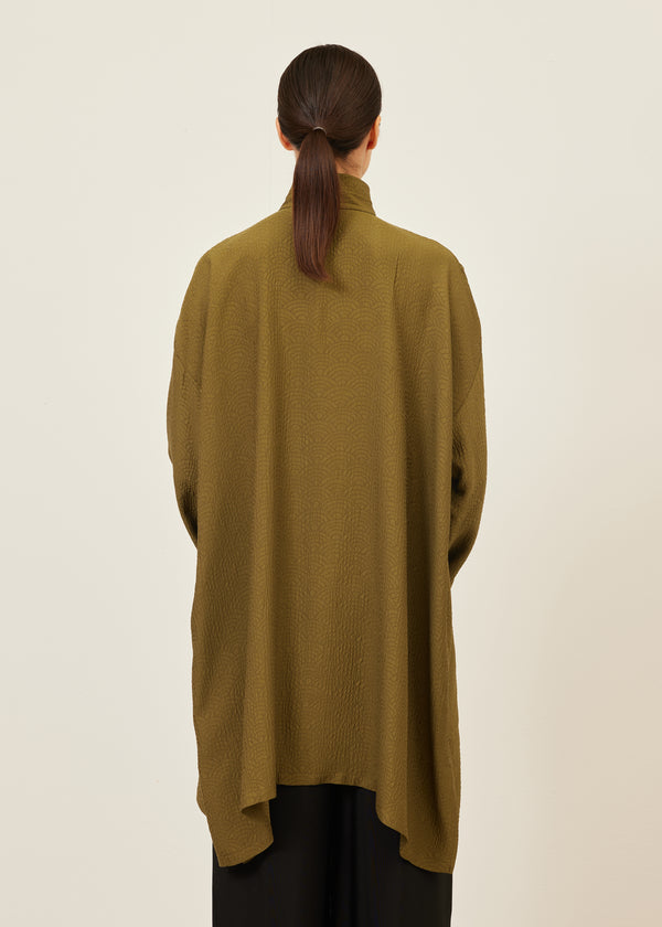 Eskandar Silk Wide A-line Double Stand Collar Shirt - Very Long With Slits