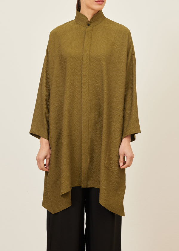 eskandar silk wide a-line double stand collar shirt - very long with slits