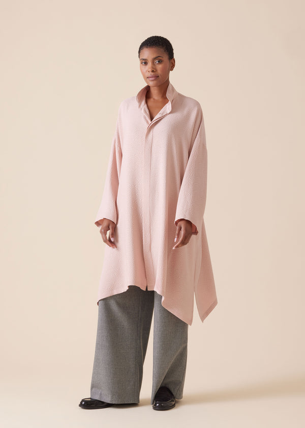 eskandar silk wide a-line double stand collar shirt - very long with slits