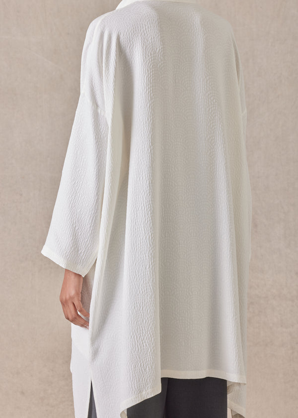 Eskandar Silk Wide A-line Double Stand Collar Shirt - Very Long With Slits