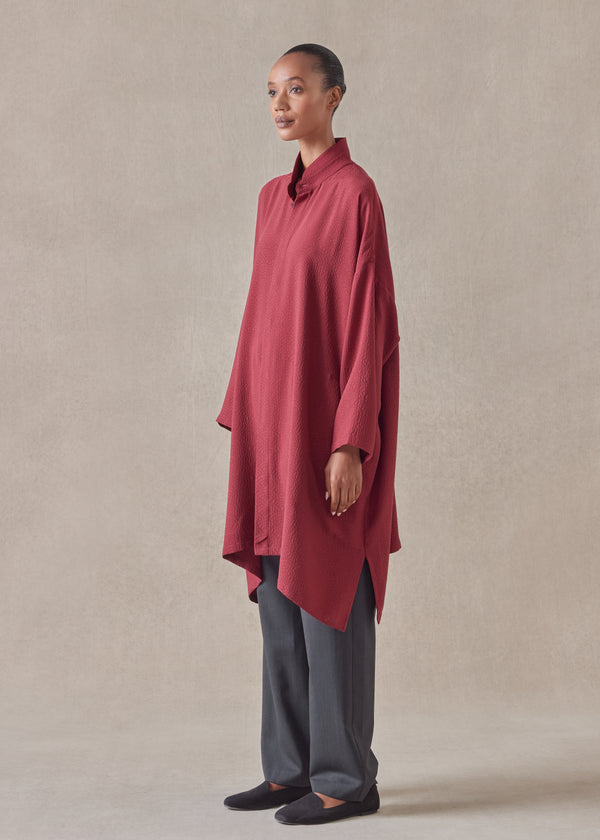 Eskandar Silk Wide A-line Double Stand Collar Shirt - Very Long With Slits