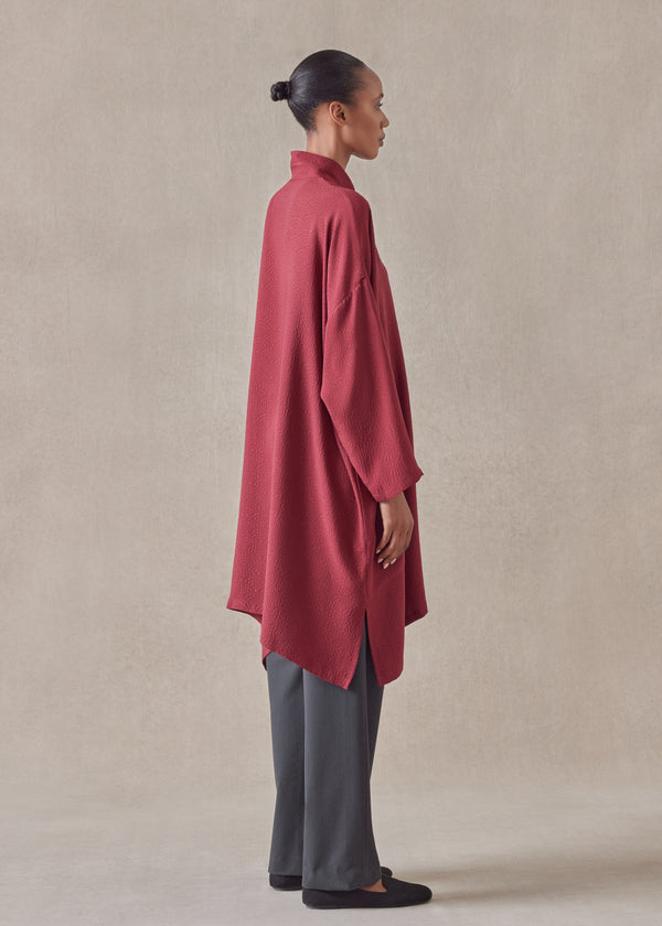 Eskandar Silk Wide A-line Double Stand Collar Shirt - Very Long With Slits