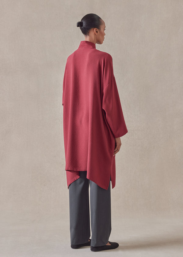 Eskandar Silk Wide A-line Double Stand Collar Shirt - Very Long With Slits