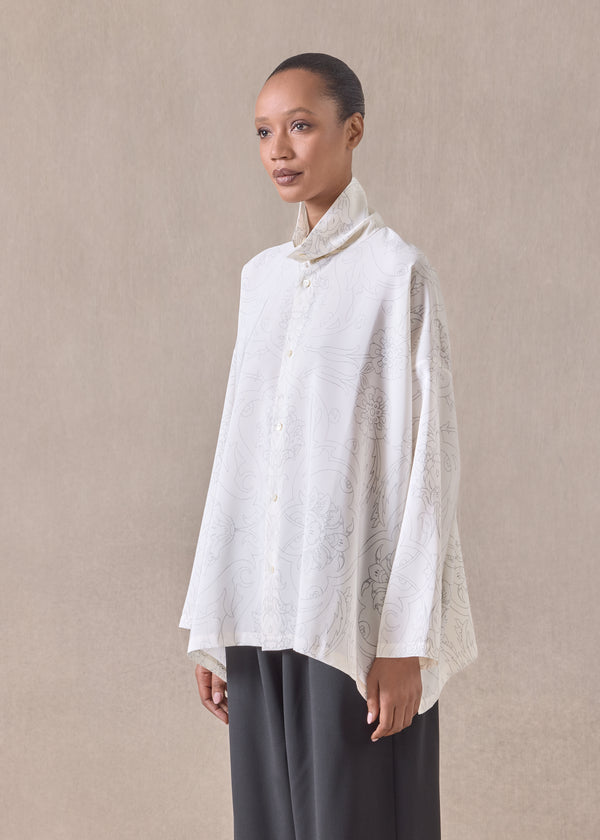 Eskandar Silk Wide A-line Scrunch Neck Shirt - Mid Plus