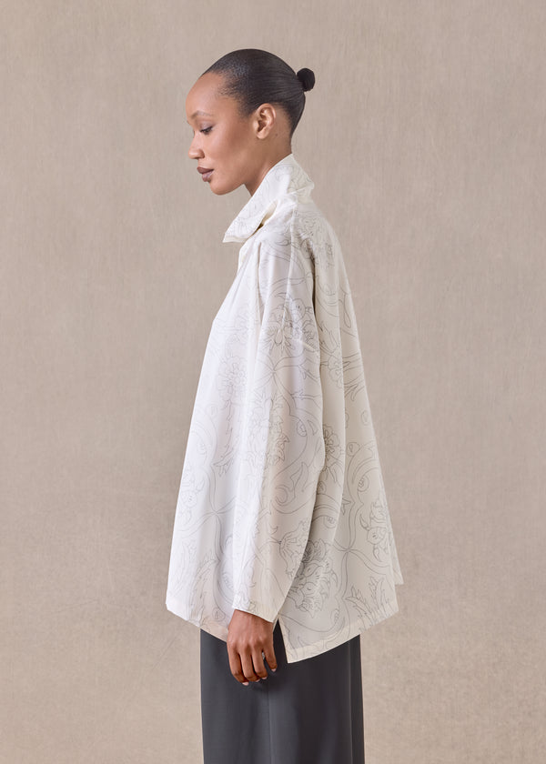 Eskandar Silk Wide A-line Scrunch Neck Shirt - Mid Plus