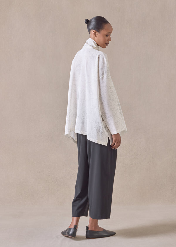 Eskandar Silk Wide A-line Scrunch Neck Shirt - Mid Plus