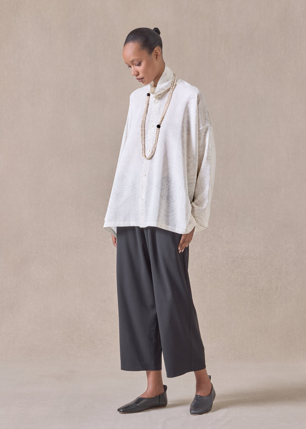 eskandar silk wide a-line scrunch neck shirt - mid plus