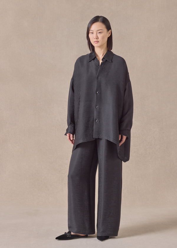 eskandar silk wide a-line shirt with collar - mid plus