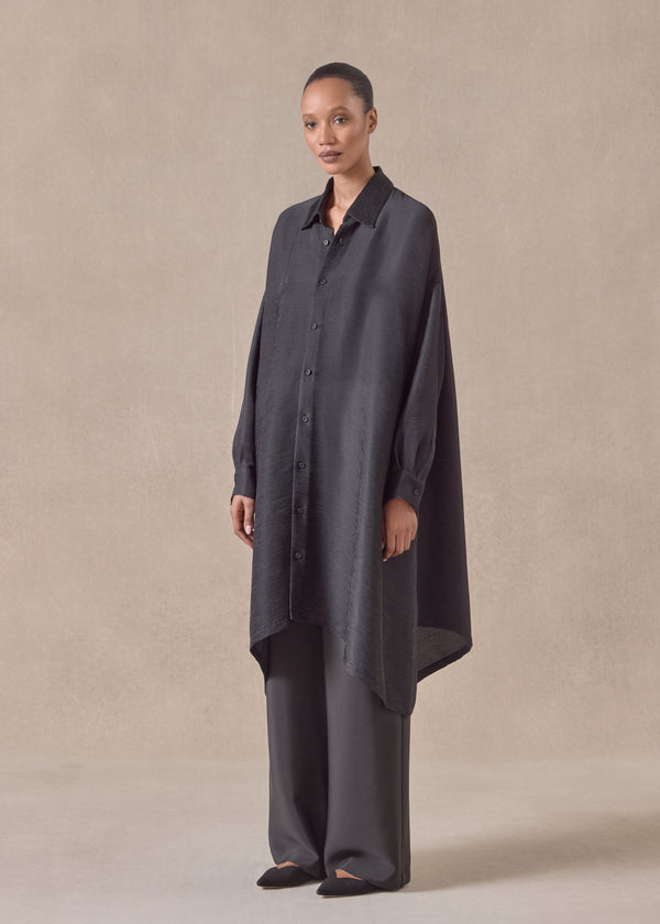 Eskandar Silk Wide A-line Shirt With Collar - Very Long