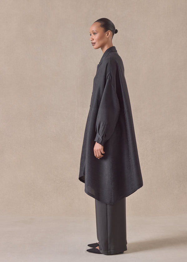 Eskandar Silk Wide A-line Shirt With Collar - Very Long