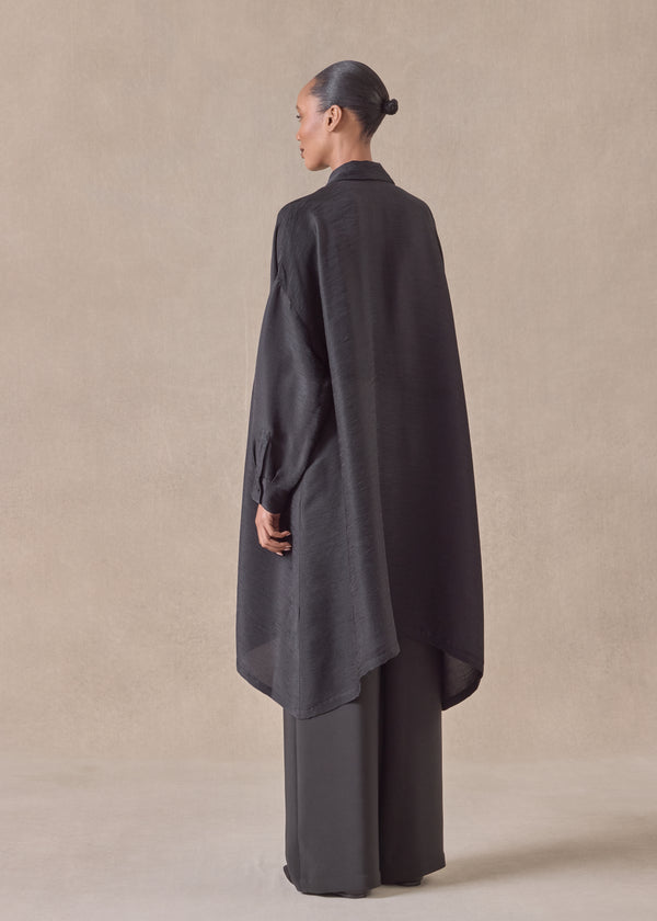 Eskandar Silk Wide A-line Shirt With Collar - Very Long