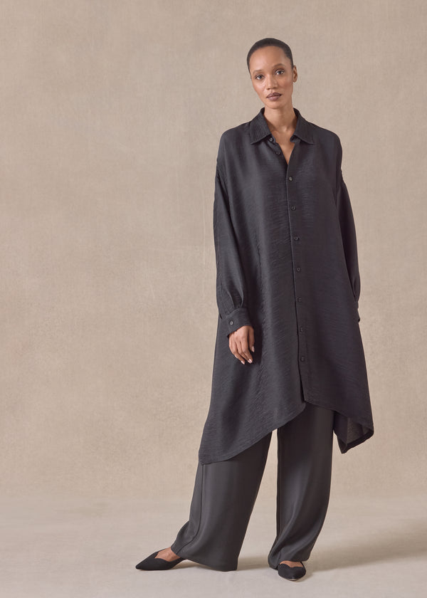 eskandar silk wide a-line shirt with collar - very long