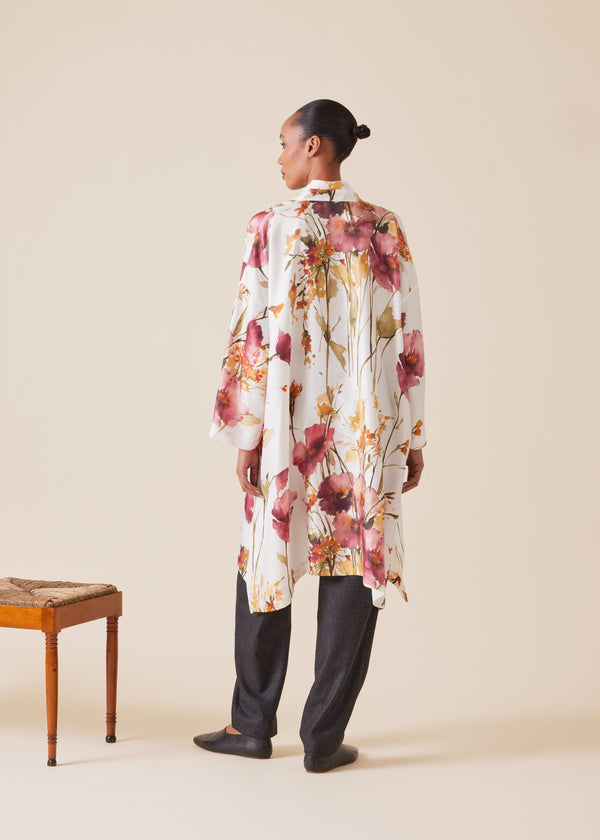 Eskandar Silk Wide A-line Shirt With Double Stand Collar - Very Long With Slits