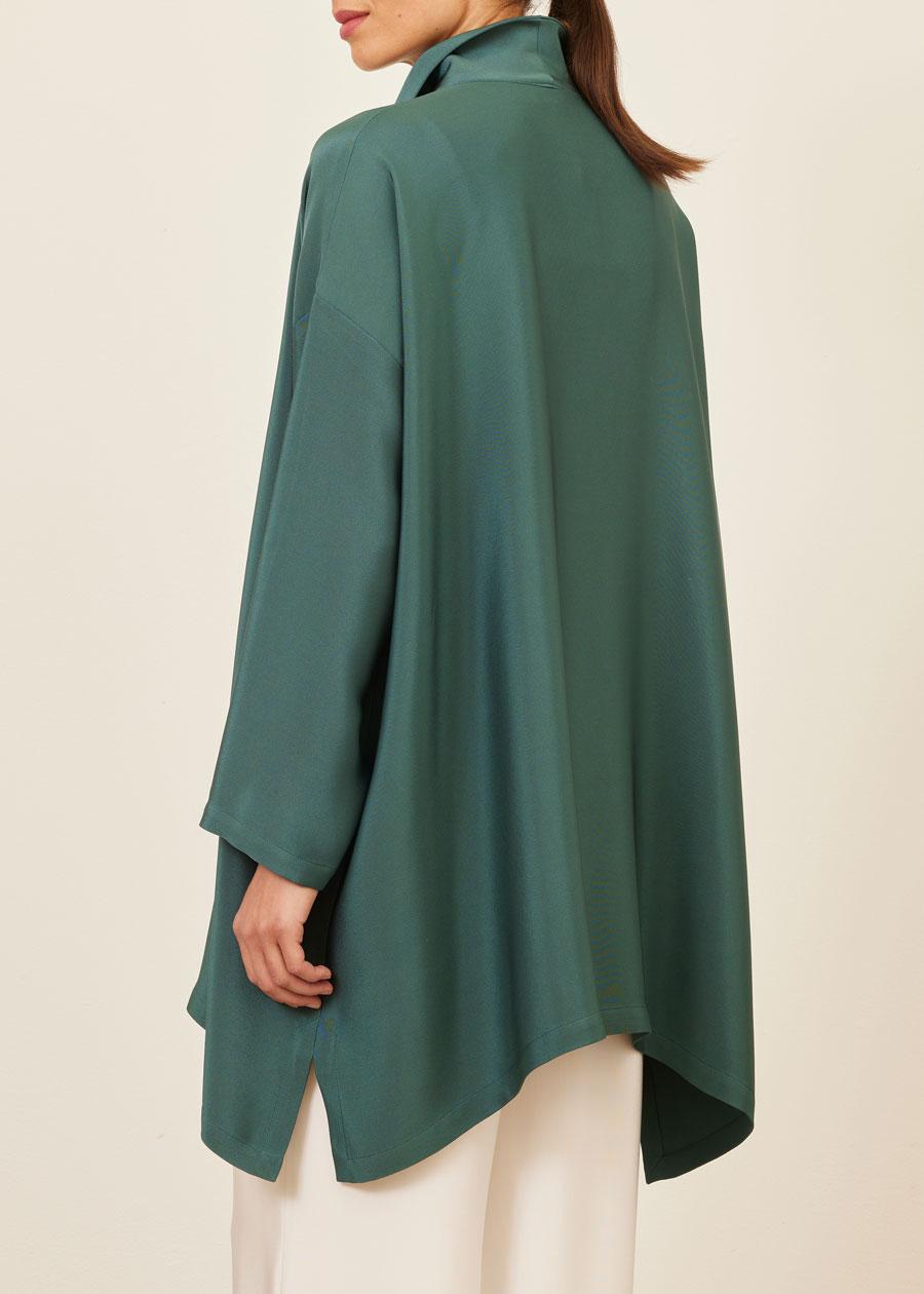 Eskandar Silk Wide A-line Shirt With Open 'standup Collar' - Long Plus