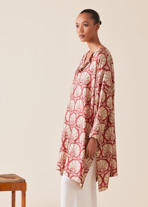 Eskandar Silk Wide Bound Neck Shirt - Very Long With Slits