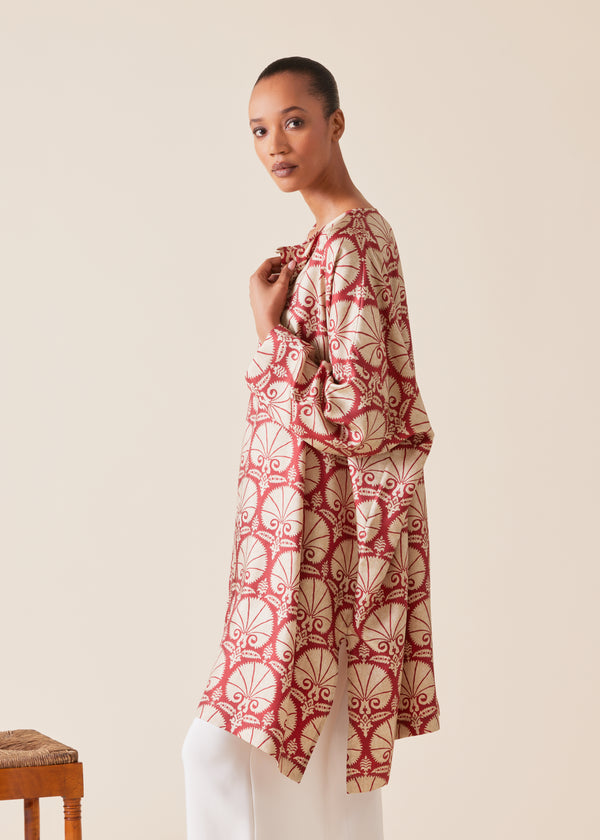 Eskandar Silk Wide Bound Neck Shirt - Very Long With Slits