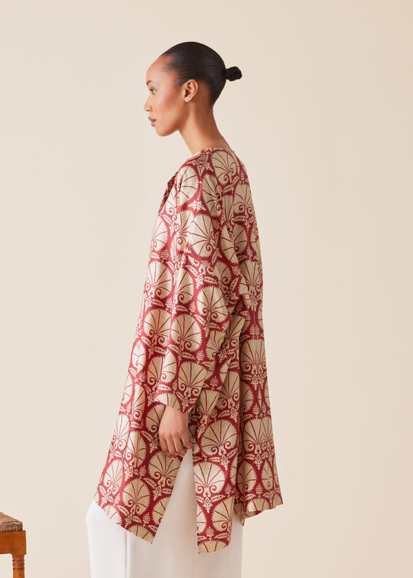 Eskandar Silk Wide Bound Neck Shirt - Very Long With Slits