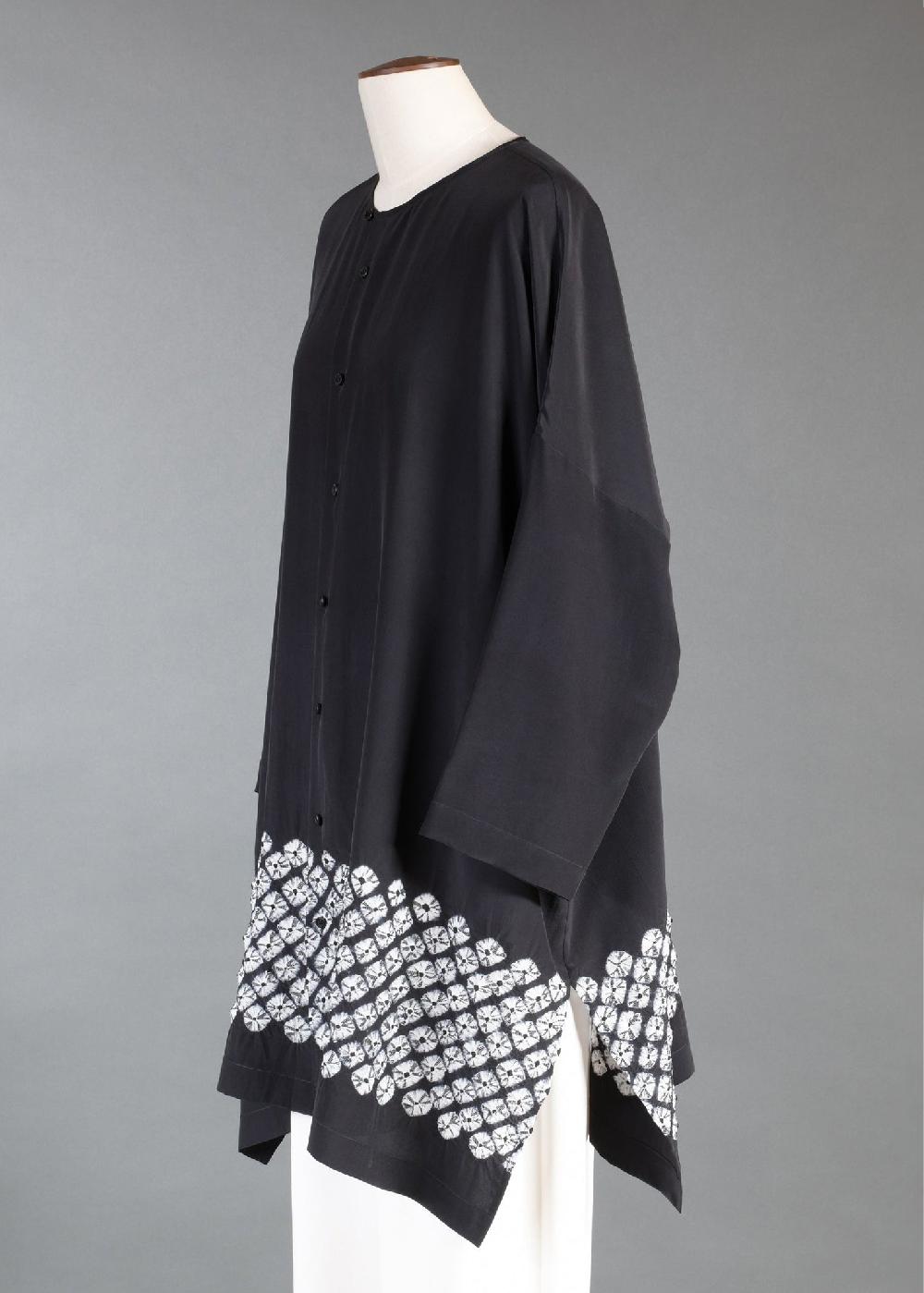 Eskandar Silk Wide Bound Neck Shirt - Very Long With Slits