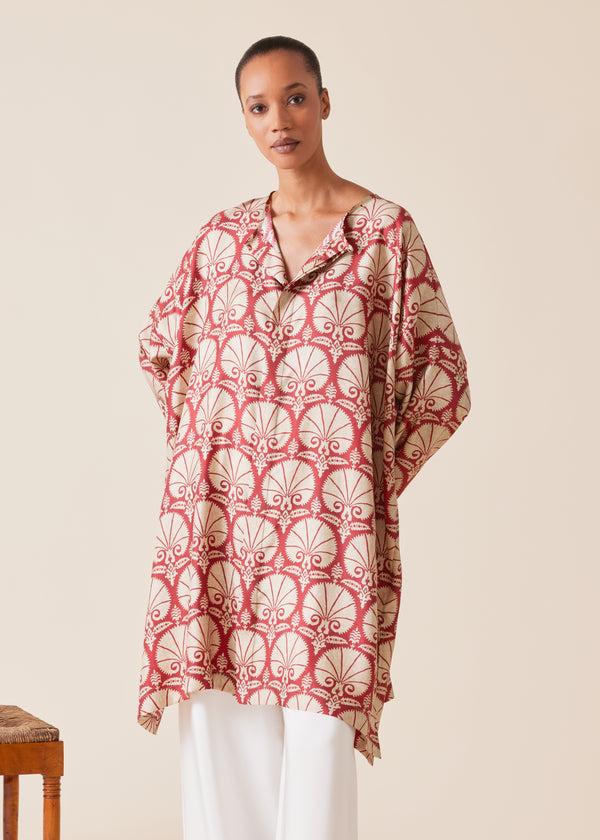 eskandar silk wide bound neck shirt - very long with slits