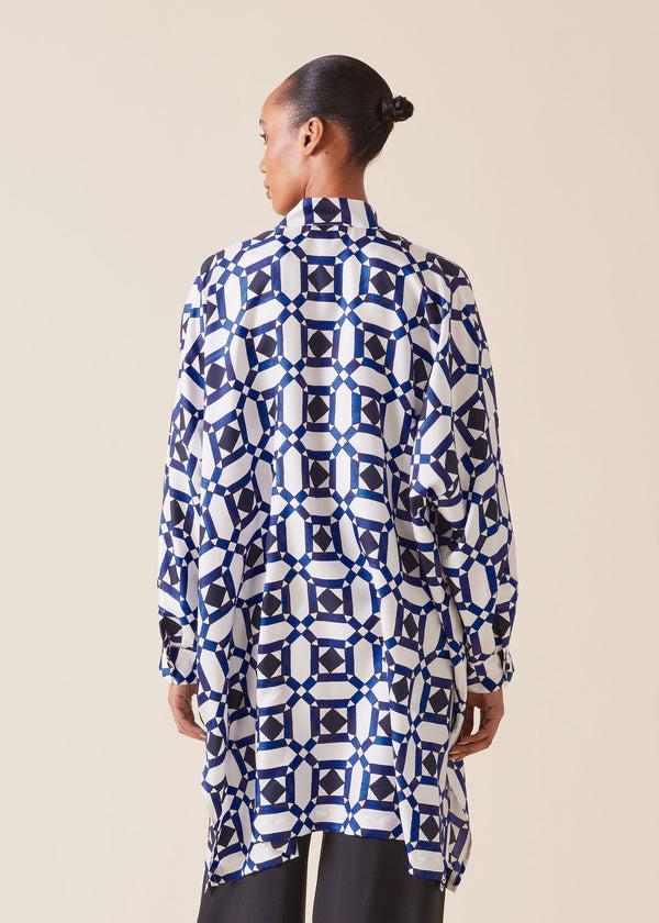 Eskandar Silk Wide Collarless Shirt - Very Long With Slits