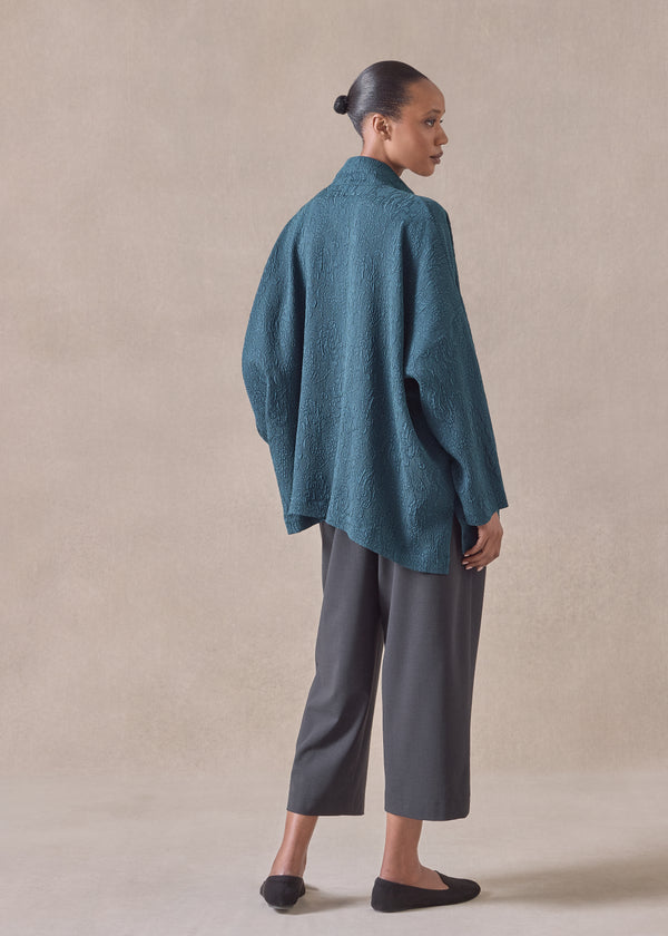 Eskandar Silk Wide Longer Back Double Stand Collar Shirt - Mid Plus