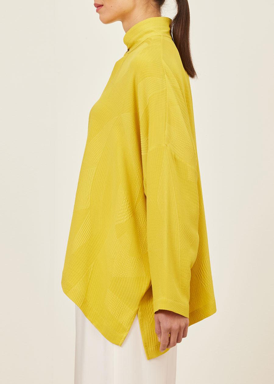 Eskandar Silk Wide Longer Back Double Stand Collar Shirt - Mid Plus