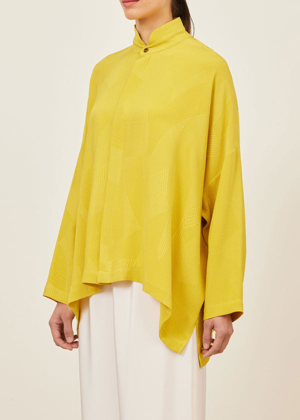 eskandar silk wide longer back double stand collar shirt - mid plus