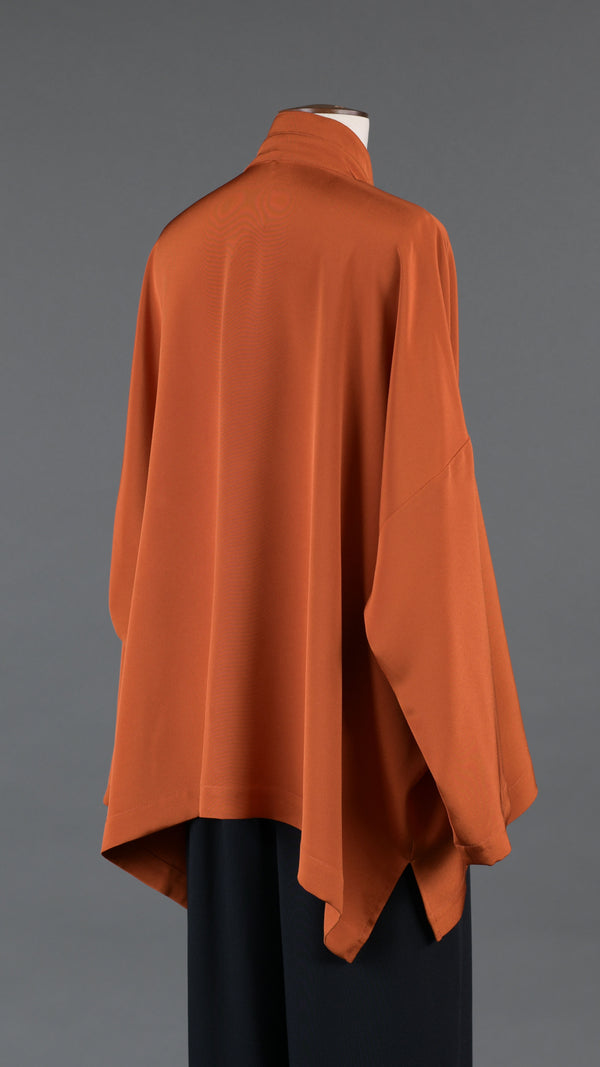 Eskandar Silk Wide Longer Back Double Stand Collar Shirt - Mid Plus