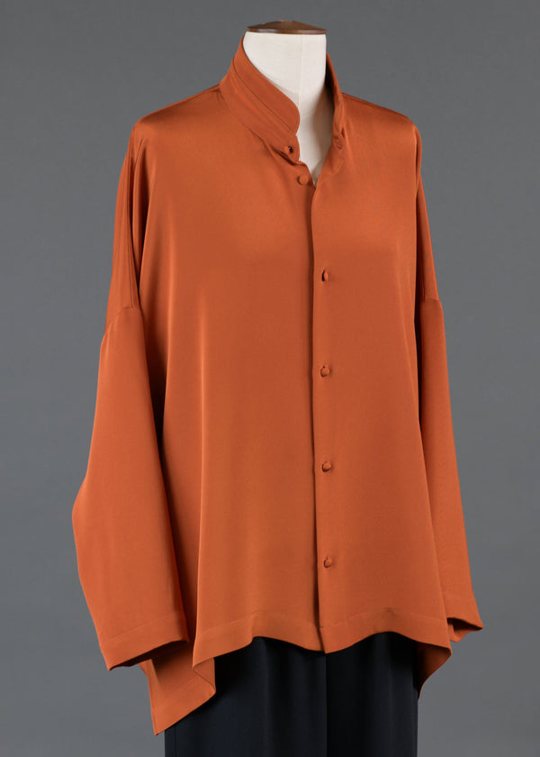 eskandar silk wide longer back double stand collar shirt - mid plus