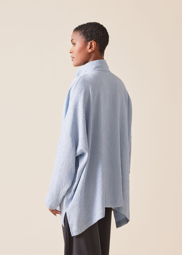 Eskandar Silk Wide Longer Back Double Stand Collar Shirt - Mid Plus