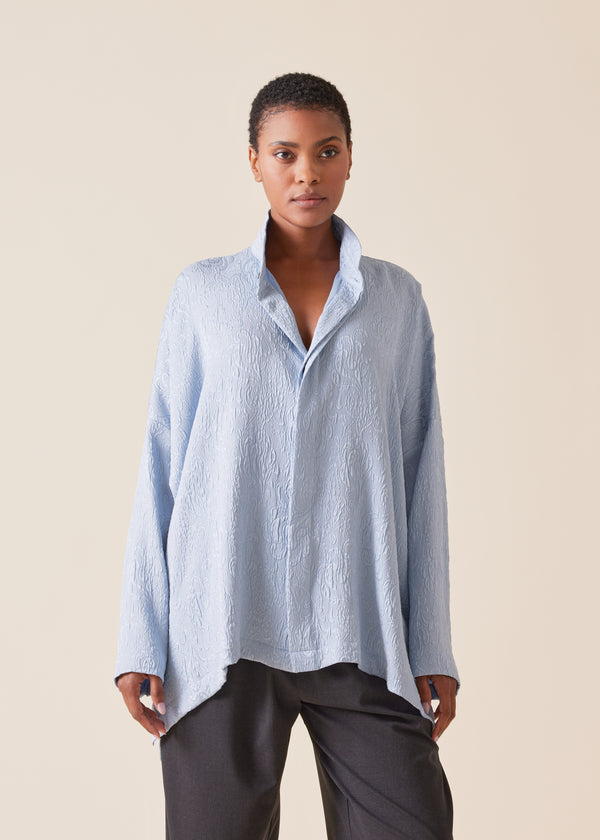 eskandar silk wide longer back double stand collar shirt - mid plus