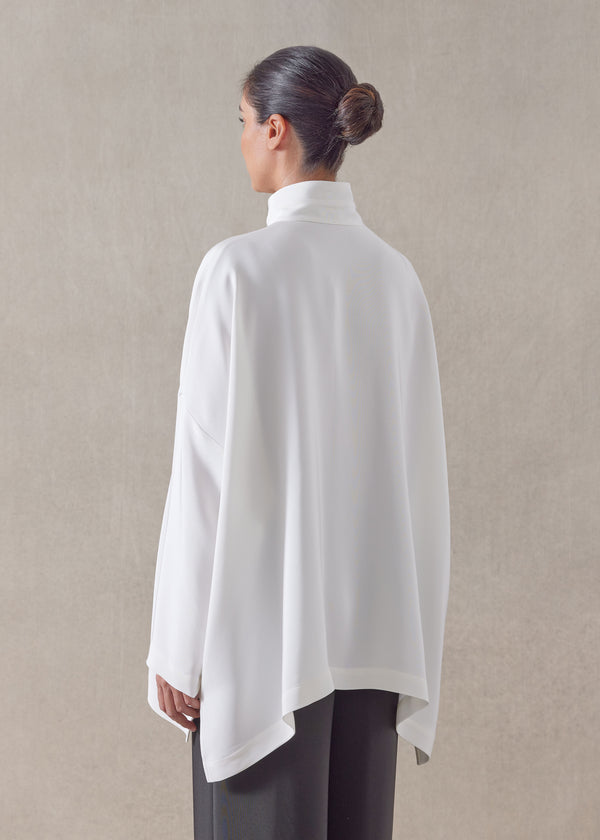 Eskandar Silk Wide Longer Back Double Stand Collar Shirt - Mid Plus